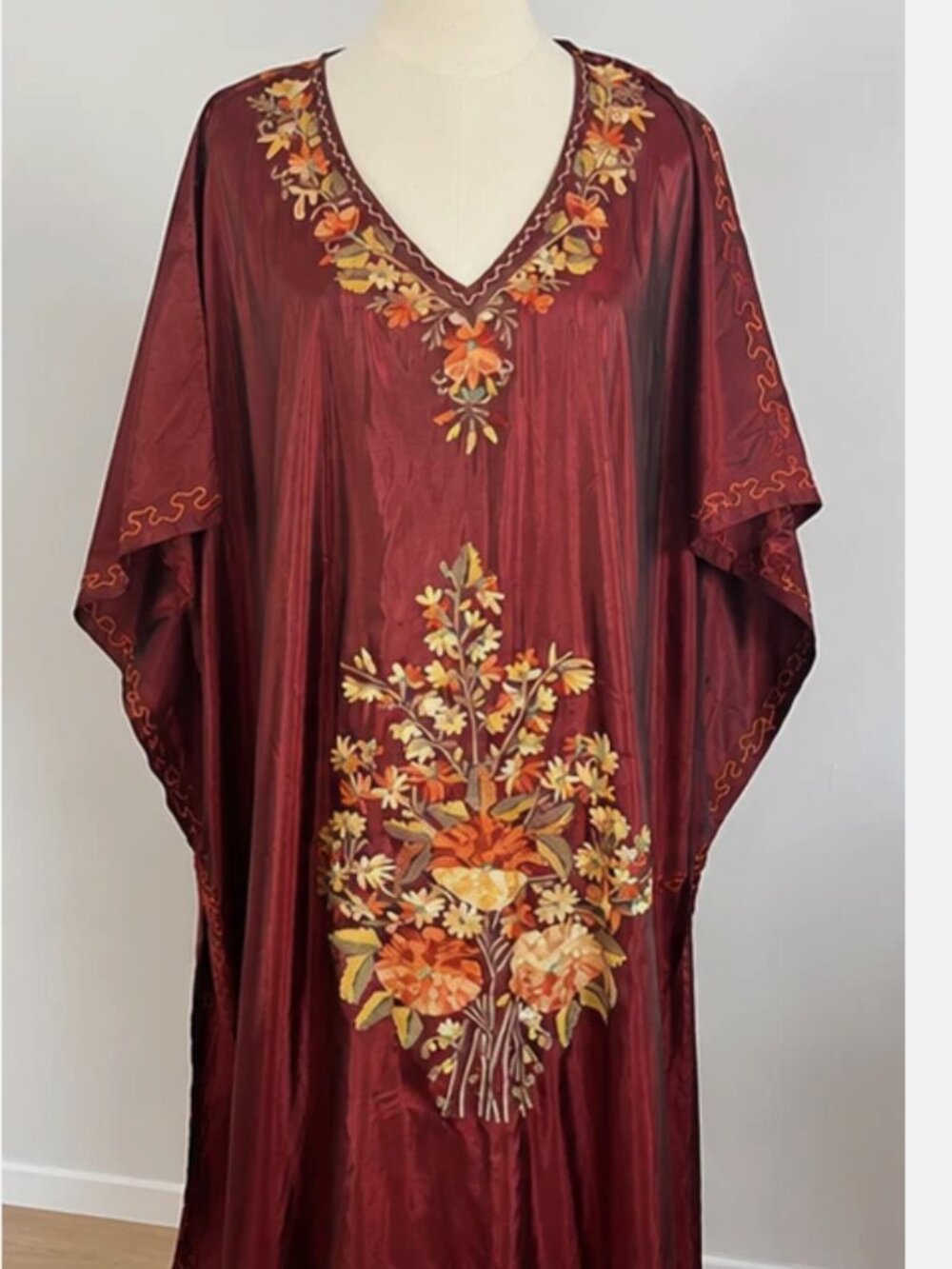 Designer Sample Silk Kaftan Maxi Dress OS Bohemian Resort Lounge Wear